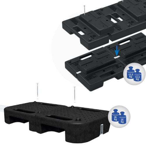 garde-corps de sécurité en aluminium Barrial autoporté premium contrepoids en PVC recyclé empilable et ergonomique