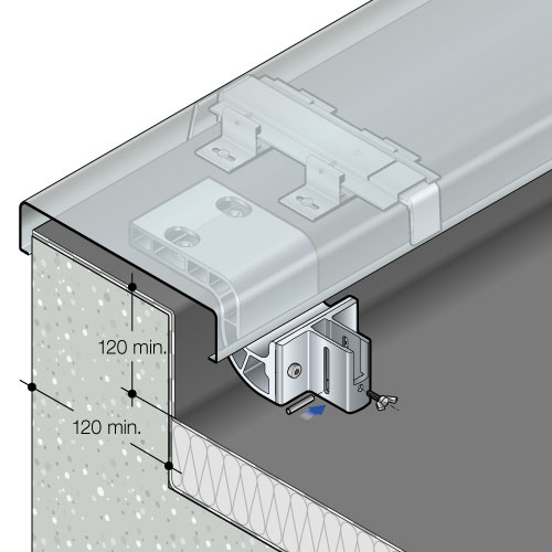 garde-corps de sécurité en aluminium Barrial rabattable sabot Zr sur acrotère sous couvertine