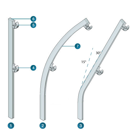 garde-corps de sécurité en aluminium Barrial types de montant droit, coudé, cintré