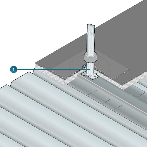 garde-corps de sécurité en aluminium Barrial détails fixation sur bac acier à travers l'étanchéité