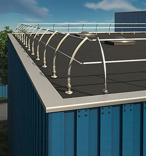 garde-corps de sécurité en aluminium Barrial sur bac acier, toiture industrielle