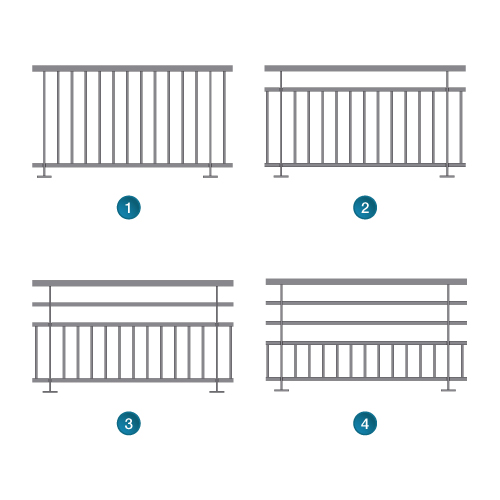 garde-corps aluminium Lotentic air, barreaudé, modules et une ou plusieurs lisses