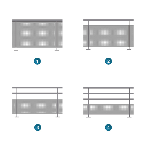 garde-corps aluminium Lotentic décor, modules tôlés et 2 lisses intermédiaires