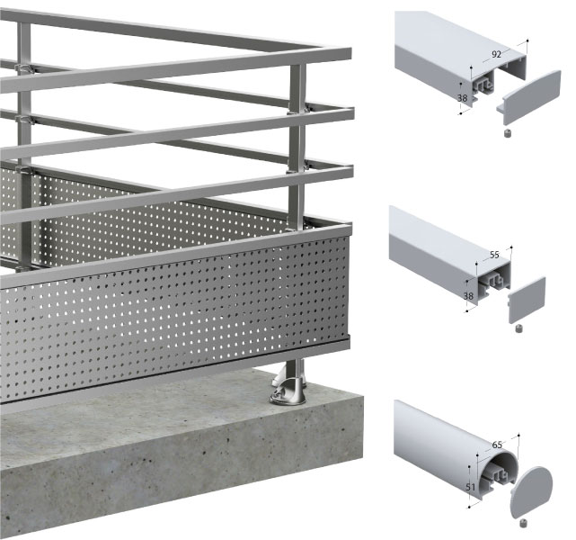 garde-corps aluminium Panorama air, barreaudé variantes remplissage